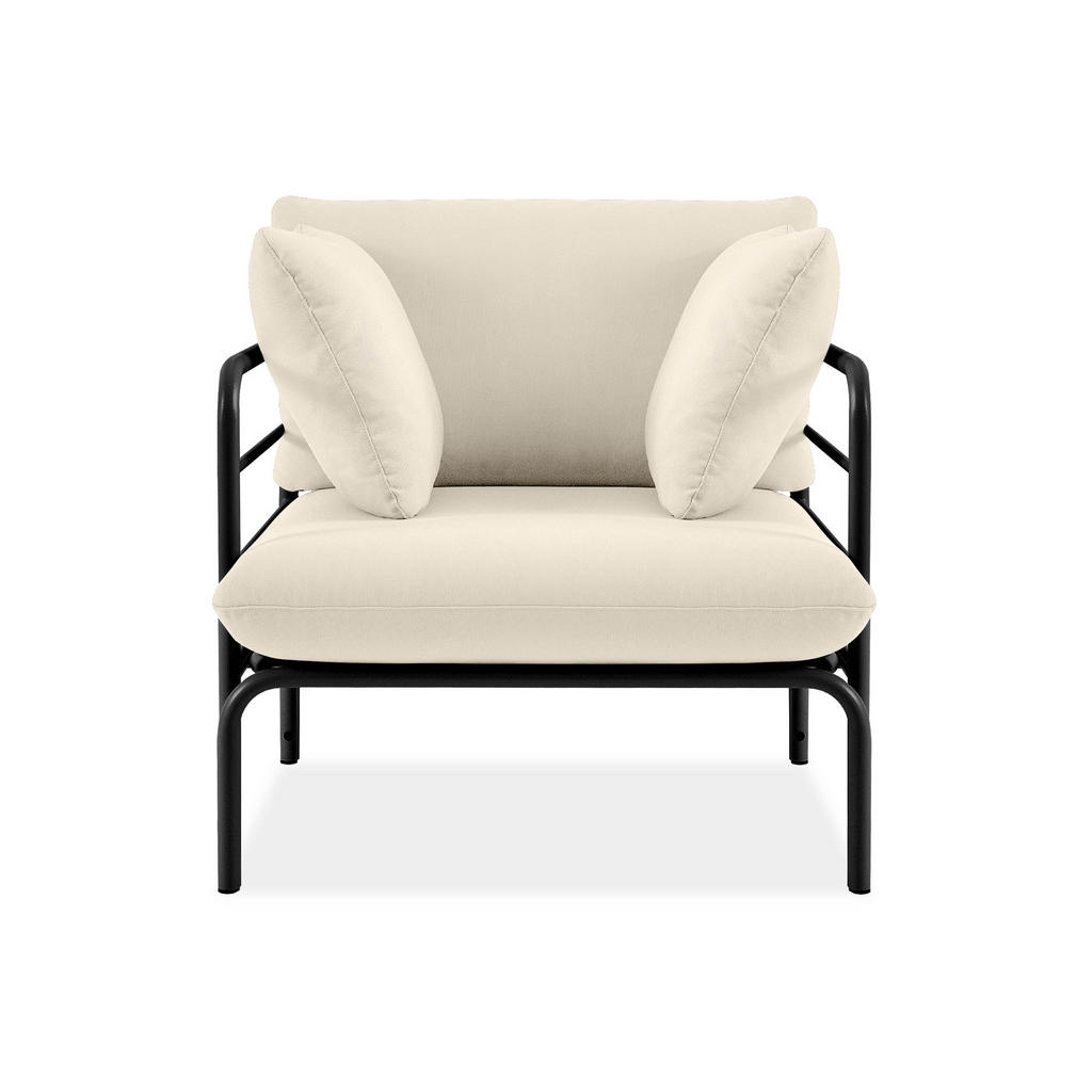 Thumbnail - Konsimo® Gartensessel, Dunkelgrau, Creme, Metall, Textil, 1-Sitzer, Füllung: Schaumstoff, Rechteckig, 79x80x80 cm, Herge...