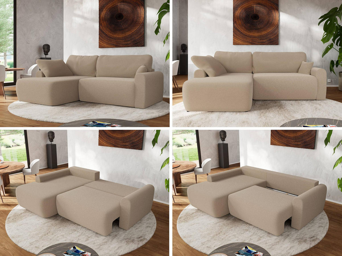 ECKSCHLAFSOFA CUBO L Hellbraun Boucle - links - Schwarz/Braun, Kunststoff/Textil (273/187cm) - MKS