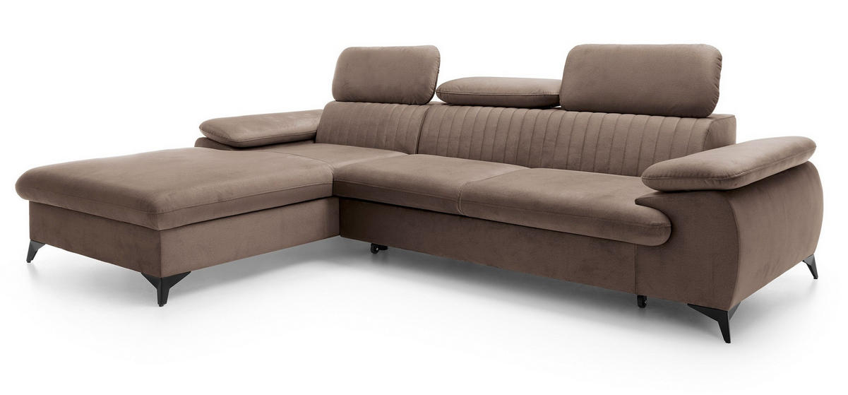ECKSOFA 280 cm Xanto M, Schlaffunktion, verstellbaren Kopfstützen, Links, Braun - Braun, Holz (280/193cm) - Emporius