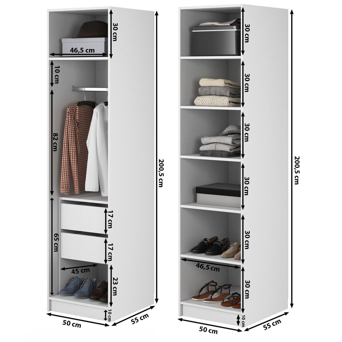 KLEIDERSCHRANK Frame Weiß 100 cm - Goldfarben/Weiß, Holzwerkstoff/Metall (100/200.5/57cm) - Selsey