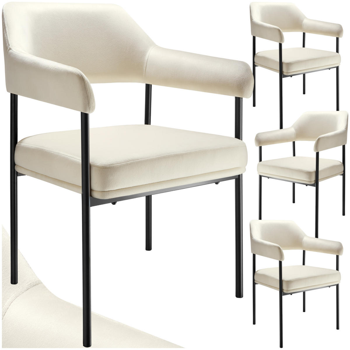 ARMLEHNSTUHL 4er Set Doé 58 x 62 x 85 cm Samtoptik off-white - Weiß/Samtahornfarben, Textil (58/85/62cm) - tectake