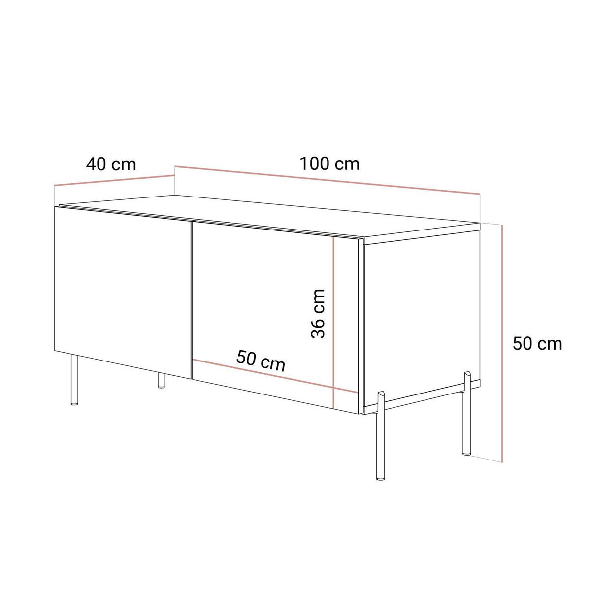 TV-SCHRANK COLGANTE 100 Kaschmir Hochglanz, mit LED, Gerade kaschmir Füßen - Kaschmir, Holzwerkstoff (100/50/40cm) - Lookway