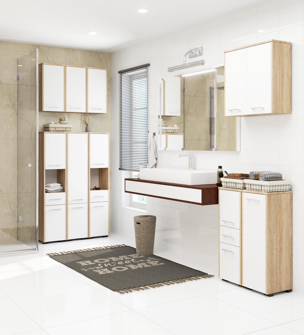 HÄNGESCHRANK Sonoma Eiche, Weiß 64x94x30 cm - Silberfarben/Weiß, Holzwerkstoff/Kunststoff (64/94/30cm) - Akord