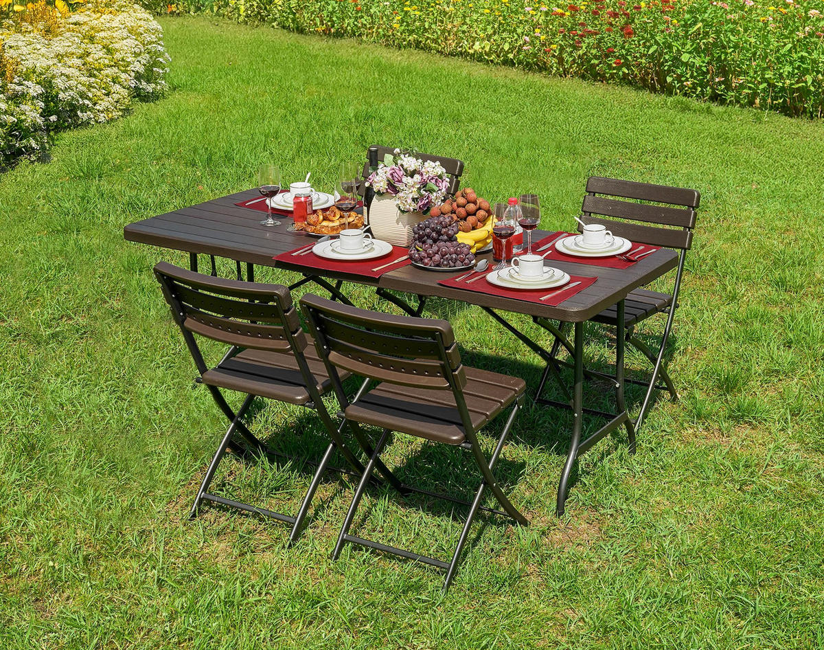 GARTEN-SITZGRUPPE Nora 5-teilig Gartenmöbel-Set - Braun, Kunststoff - DELUKE
