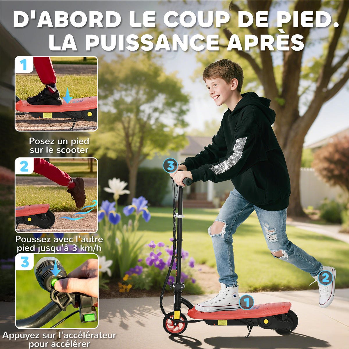 KINDERSCOOTER DE-16981 klappbar 120 W 12 km/h Rot - Rot, Metall (75/48/105cm) - ComfortXL