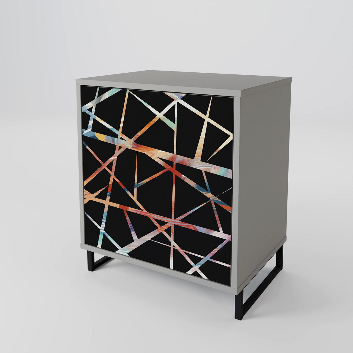 SIDEBOARD POLYGON VERVE, Grau, 57,5x42x70,5 cm, Schwarze Metall-Sternfüße - Multicolor/Schwarz, Holzwerkstoff/Metall (57.5/70.5/42cm) - SpaceRebels