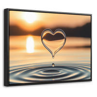 LEINWAND Bilder mit Rahmen - Herz - Wasser - Sonnenuntergang - Natur - Zen - 40x30 - Bernsteinfarben, Textil (40/30cm) - MuchoWow