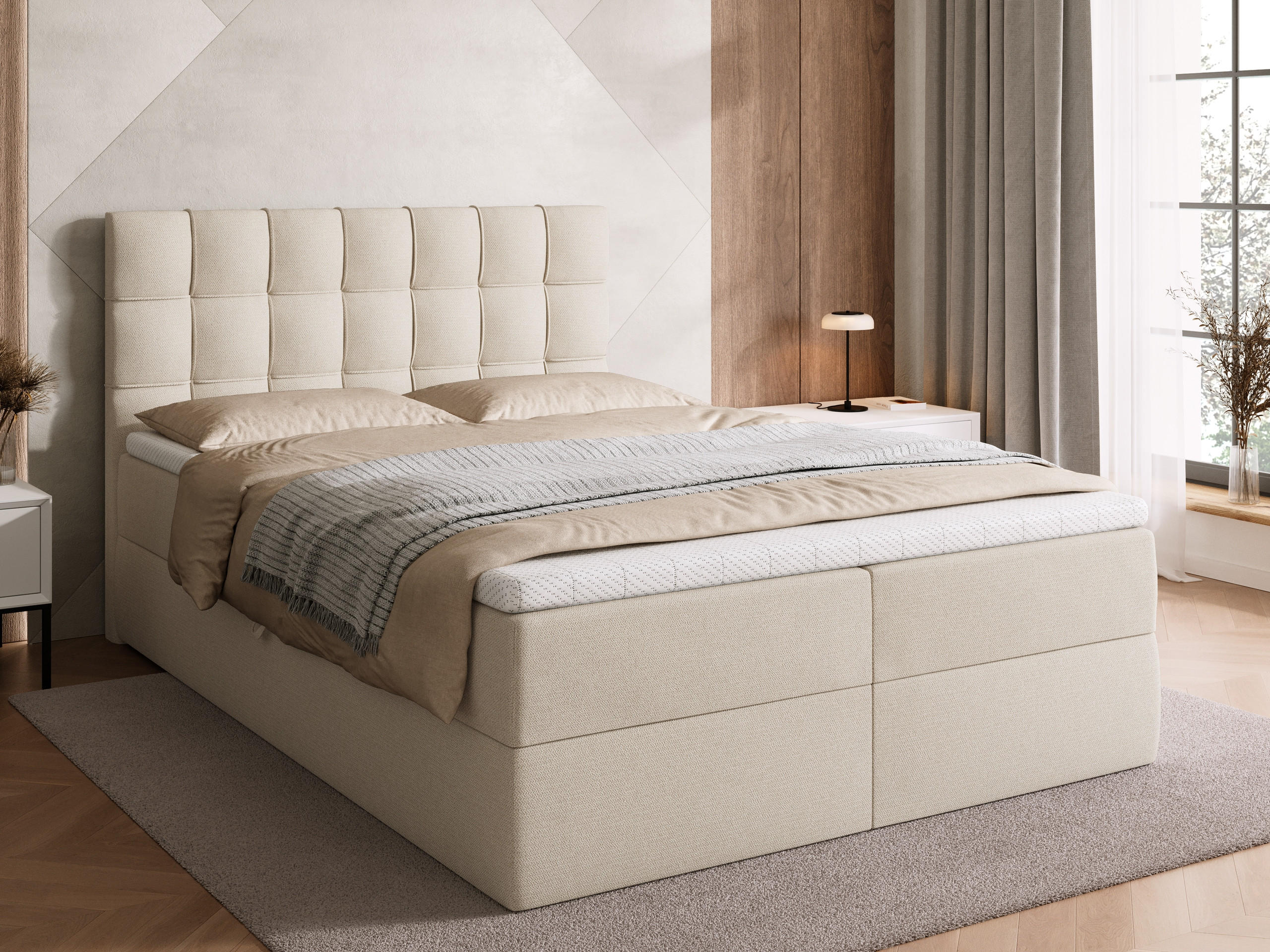 BOXBETT Detroit mit Topper 140/200 Ecru - Ecru, Holzwerkstoff/Textil (140/200cm) - Bromarkt