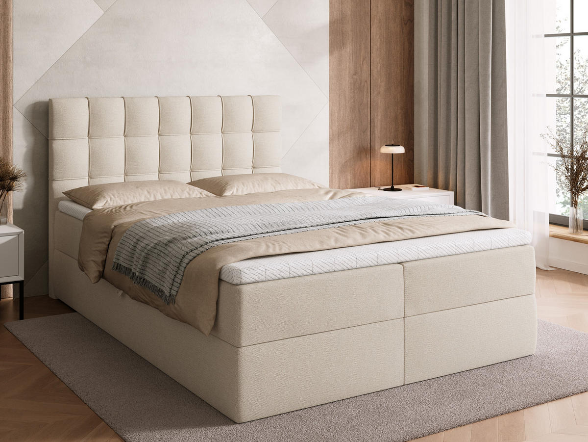 BOXBETT Detroit mit Topper 140/200 Ecru - Ecru, Holzwerkstoff/Textil (140/200cm) - Bromarkt