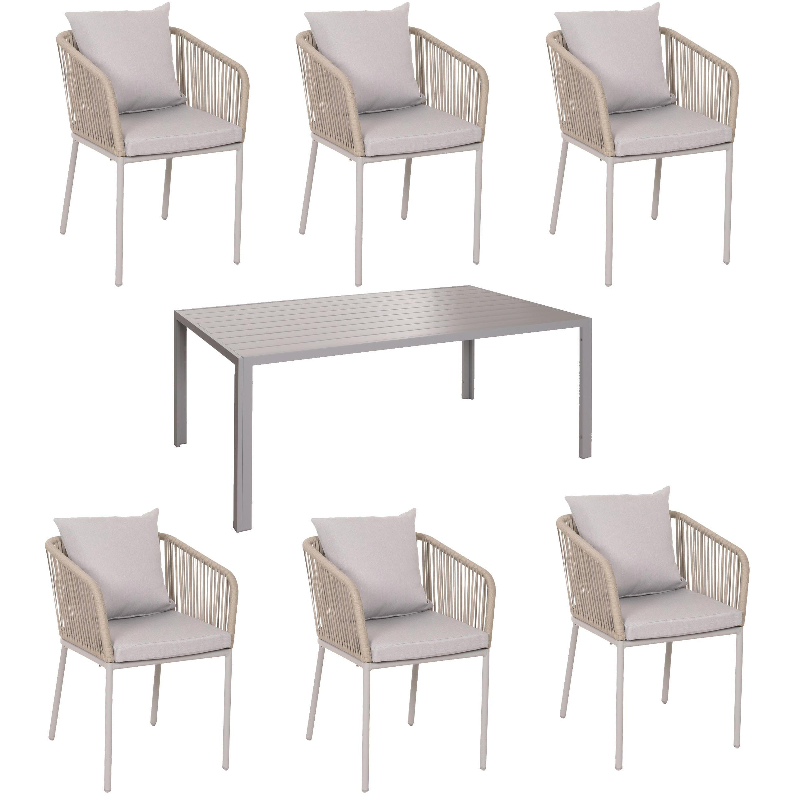 GARTENGARNITUR Tisch+6xStuhl Grau - Grau, Metall - PROREGAL
