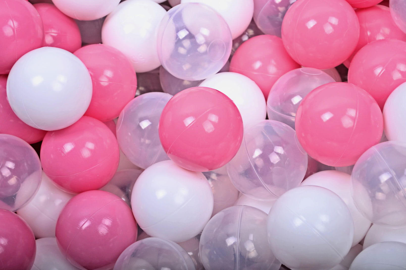 BÄLLE für Bällebad, Spielbälle, Plastikbälle für Kinder Set 200 pcs.: Hellrosa/Transparent/Weiß - Pink, Textil (7/7/7cm) - MeowBaby