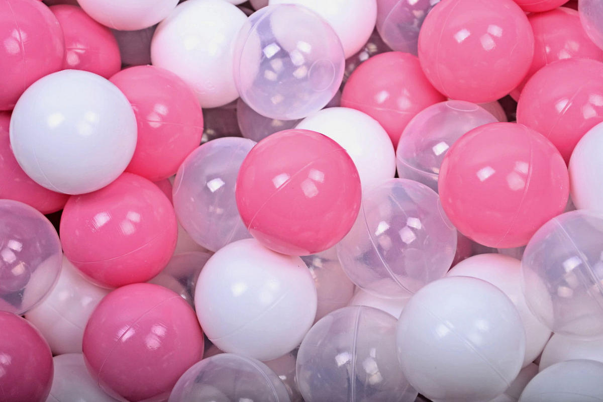 BÄLLE für Bällebad, Spielbälle, Plastikbälle für Kinder Set 50 pcs.: Hellrosa/Transparent/Weiß - Pink, Textil (7/7/7cm) - MeowBaby