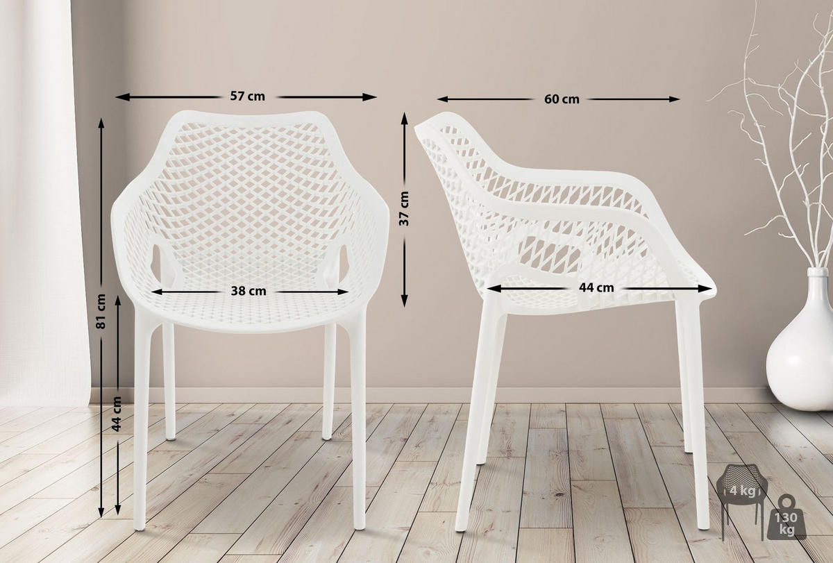 STAPELSTUHL 2er Set Kunststoff weiß - Weiß, Kunststoff (57/81/60cm) - CLP