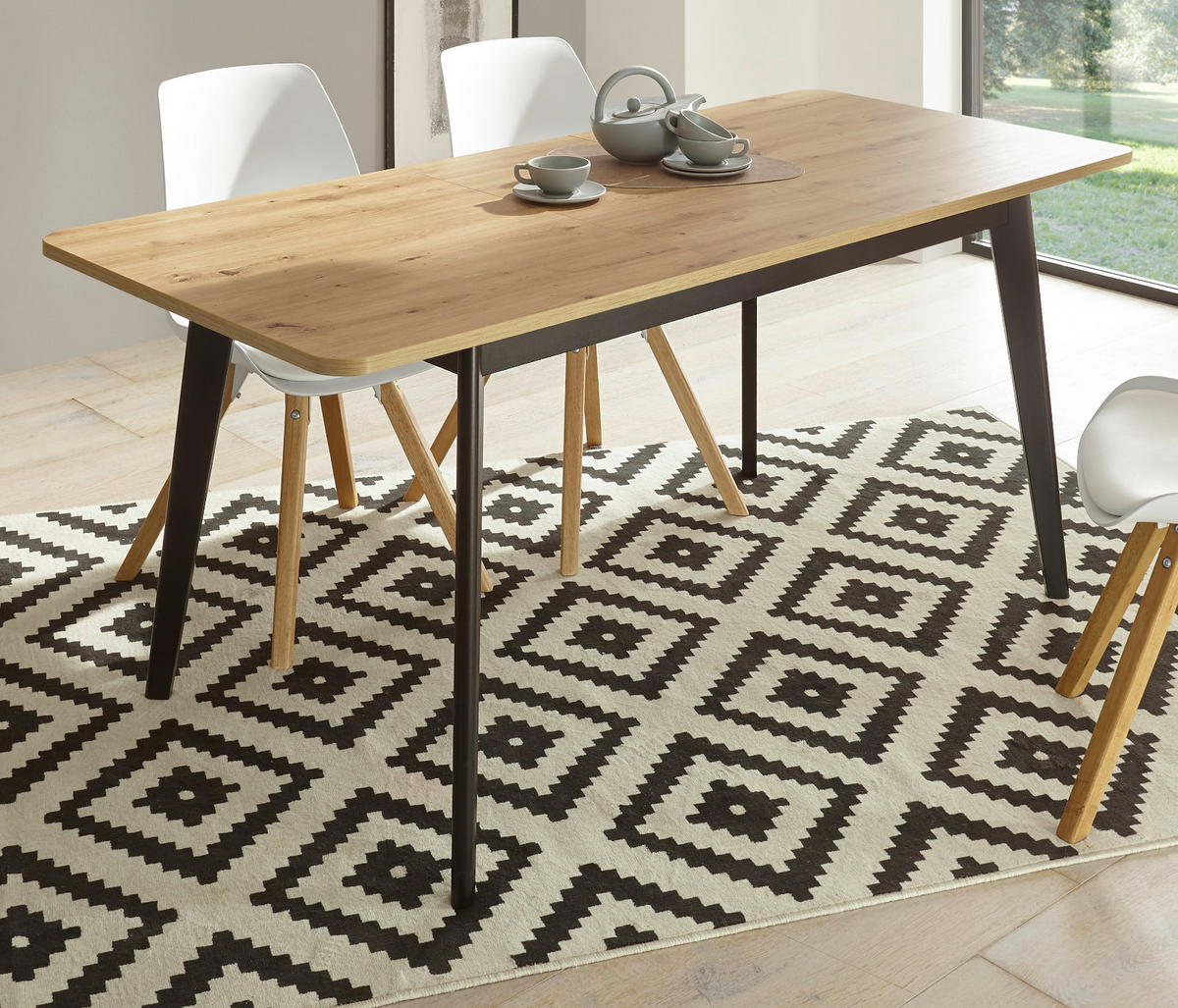 ESSTISCH Eiche Artisan, schwarz, Küchentisch ausziehbar 140 - 180 x 75 cm - Eichefarben/Schwarz, Holzwerkstoff/Kunststoff (180/75/80cm) - Furn.Design