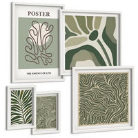 BILDER SET 5er Set - 50x50 cm & 20x30 cm & 40x60 cm Weißer Rahmen - Blattmuster und wellenförmige Formen - Weiß, Kunststoff (40/60cm) - TULUP