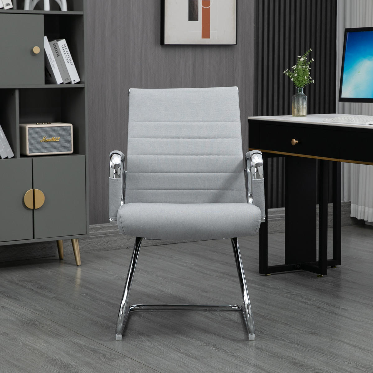 BESUCHERSTUHL OFFICE COMFORT 2er Set LB Stoff Hellgrau - Silberfarben/Hellgrau, Textil/Metall (56/94/64cm) - SVITA