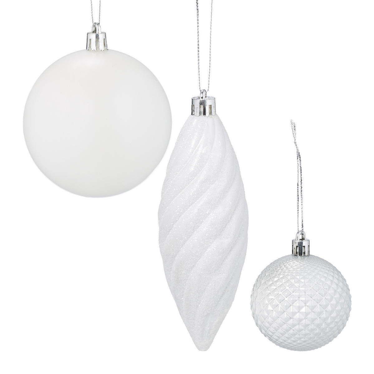110-TLG.WEIHNACHTSKUGELN-SET - Weiß, Kunststoff (8/9/8cm) - Relaxdays