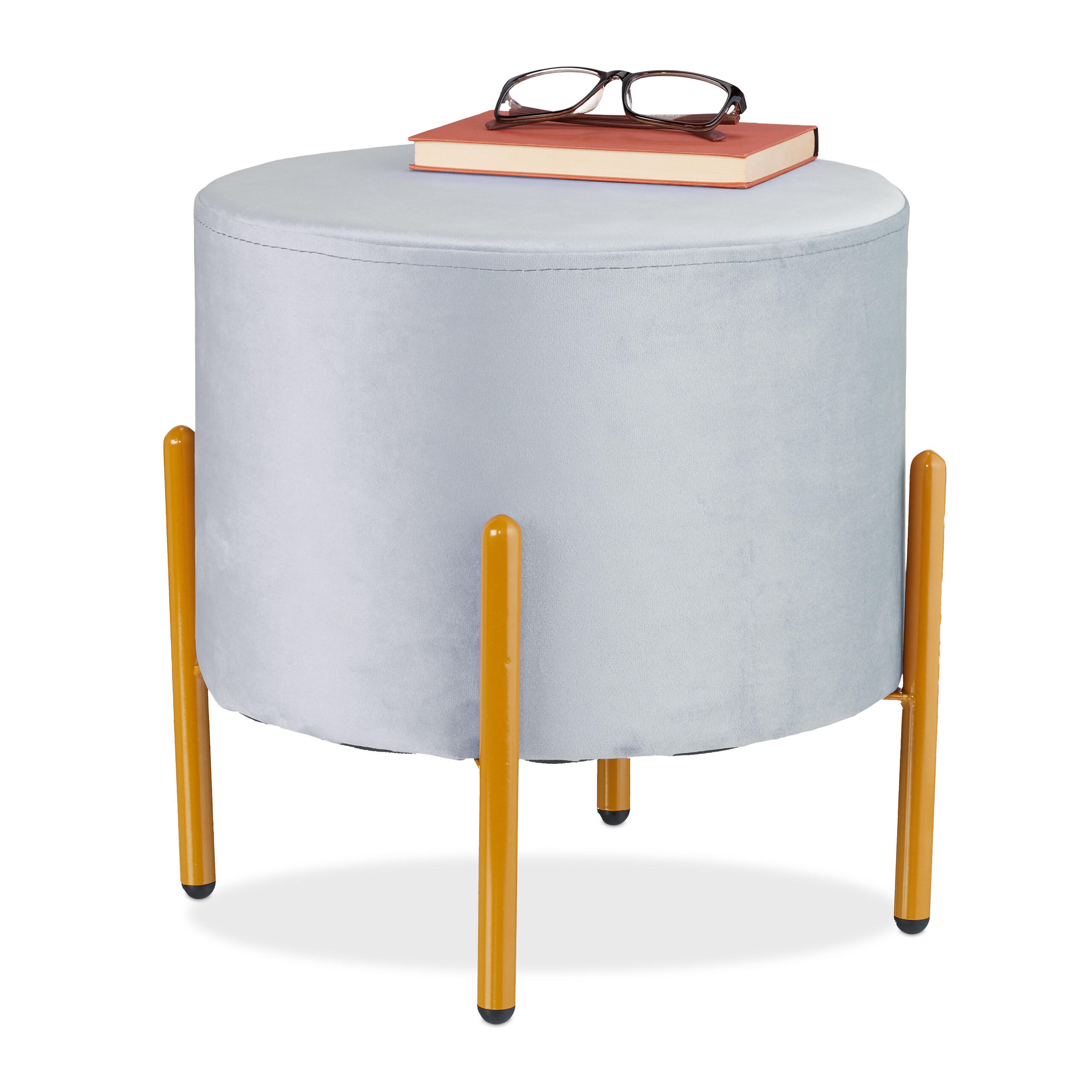 SAMT-HOCKER - Grau, Wellpappe/Textil (37/39/37cm) - Relaxdays
