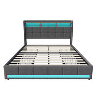 POLSTERBETT 180x200cm - Doppelbett mit 4 Schubladen - RGB-LED-Beleuchtung Ladestation - ohne Matratze - Grau - Grau, Textil (180/200cm) - DELFA
