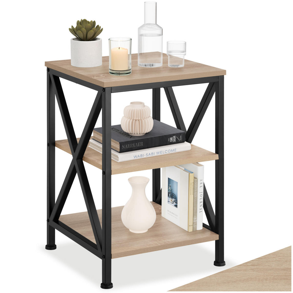 BEISTELLTISCH Nottingham,40,5 x 40,5 x 60,5 cm,Industrial Holz hell, Eiche Sonoma - Naturfarben, Holz (40.5/40.5/60.5cm) - tectake