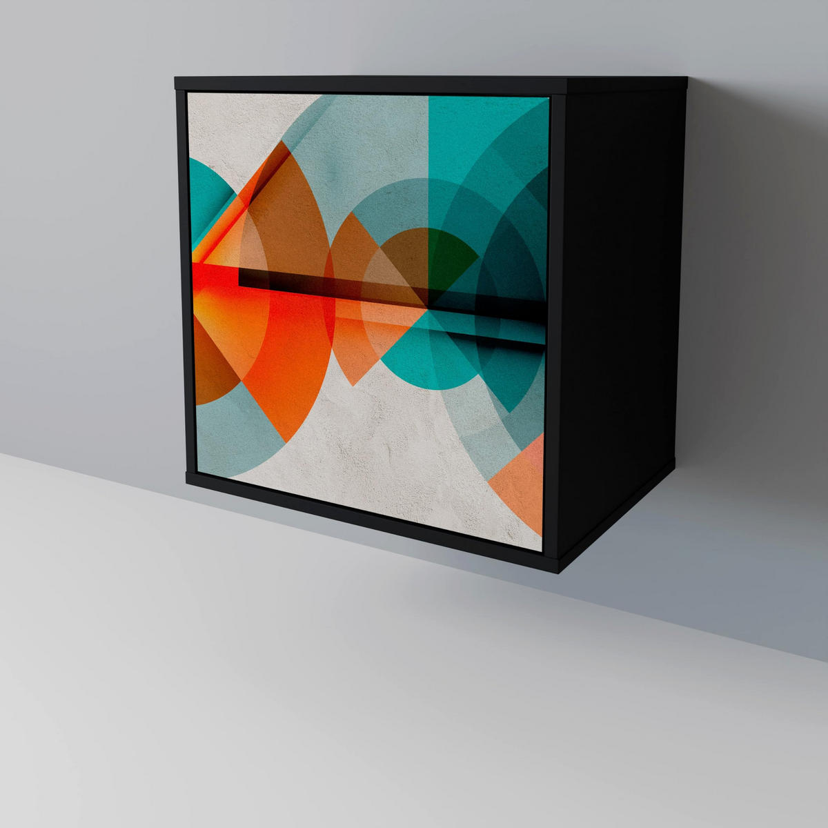 SIDEBOARD CIRCULAR RHAPSODY, Schwarz, 57,5x42x72,5 cm, Schwarze Metallfüße - Multicolor/Schwarz, Holzwerkstoff/Metall (57.5/72.5/42cm) - SpaceRebels