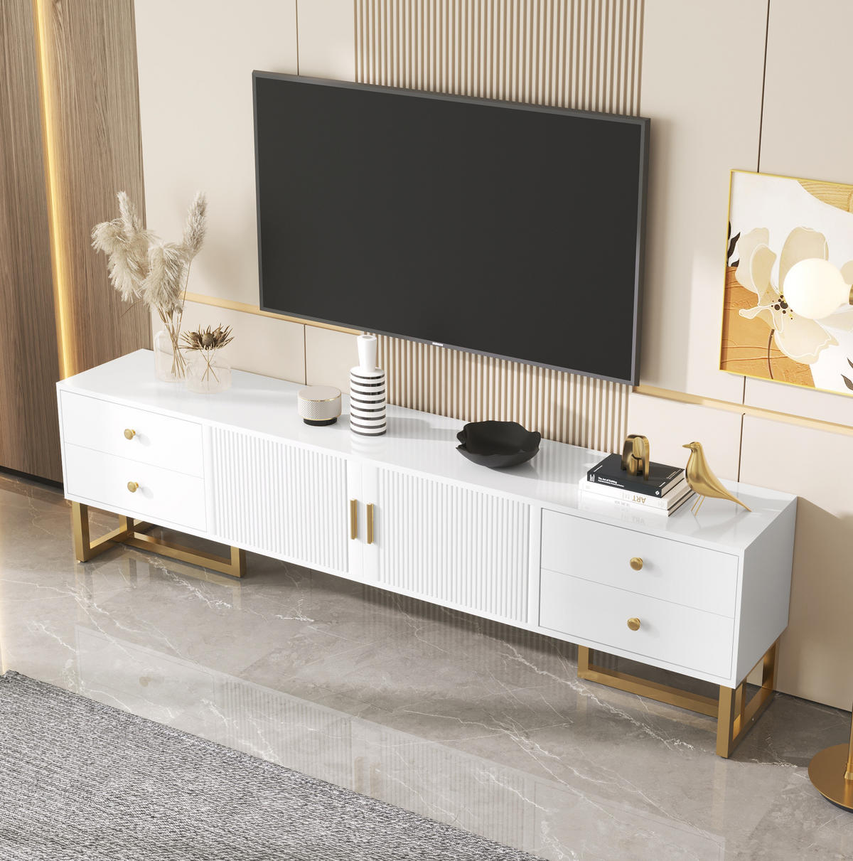 TV-LOWBOARD 175/30/46 cm mit 4 Schubladen und Soft-Close-Türen - Weiß, Holzwerkstoff (175/46/30cm) - BEAOK