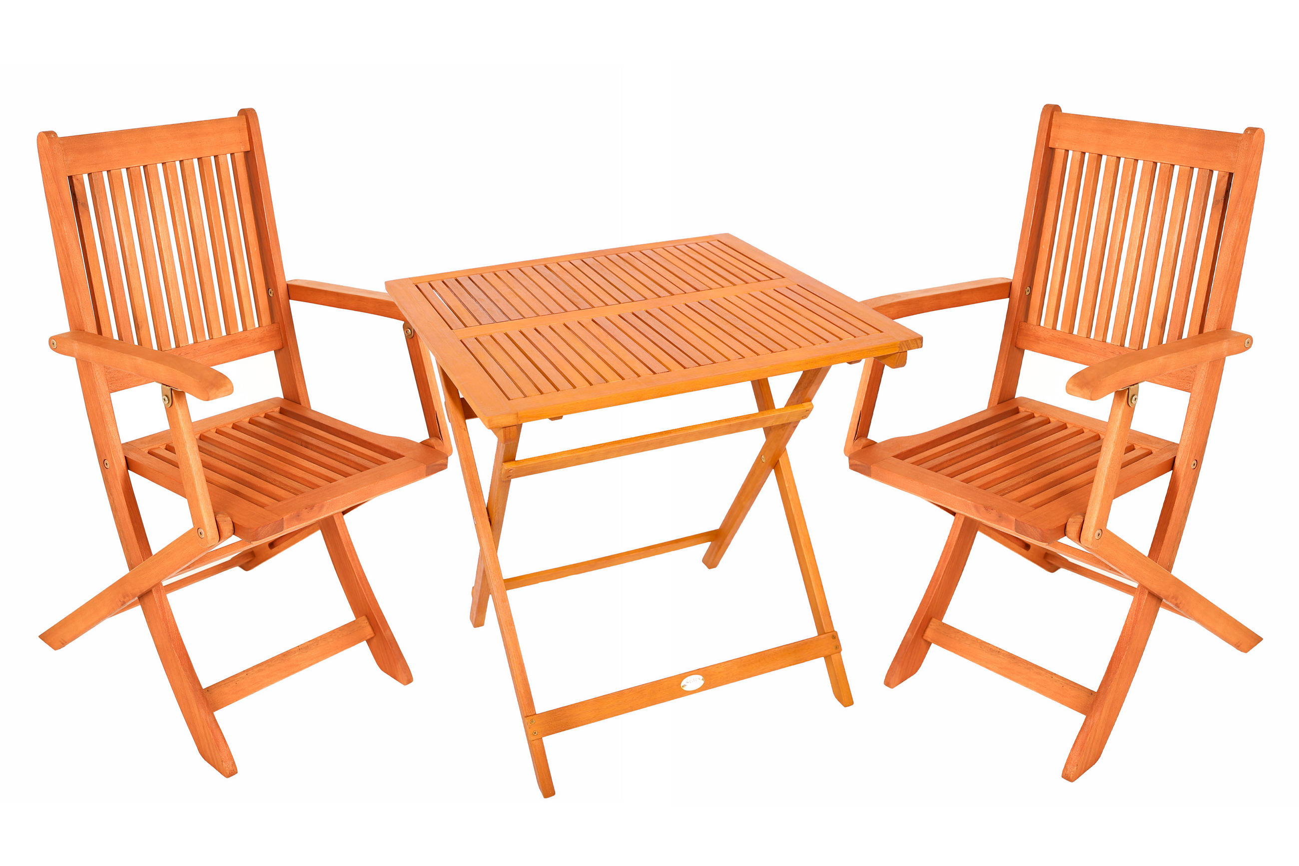 GARTENSET Linus 3 teiliges Set 2x Klappstuhl + 1 Klapptisch - Braun, Holz - Sedex