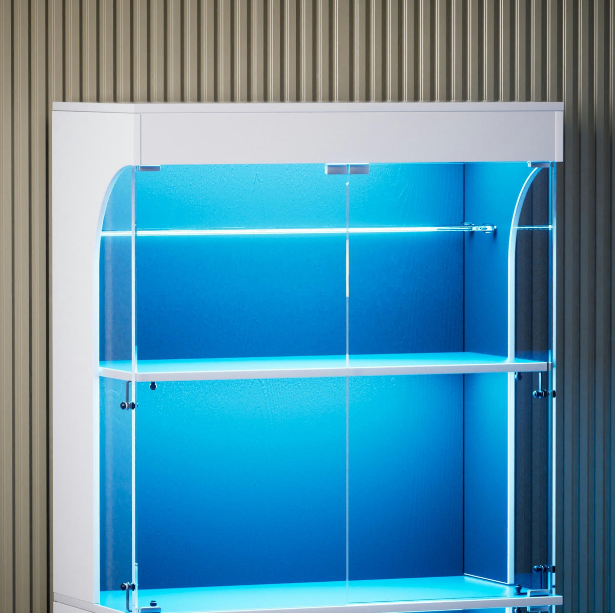 VITRINE 80/35/165 cm Weiß aus Glas und Holzwerkstoff mit LED-Beleuchtung - Weiß, Holzwerkstoff (35/165/80cm) - OKMYHOME
