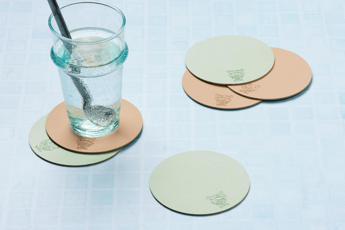 UNTERSETZER - 6er-Set - Recyceltes Leder in Blassrosa und Blassgrün - Pink, Textil (10/10cm) - Björn