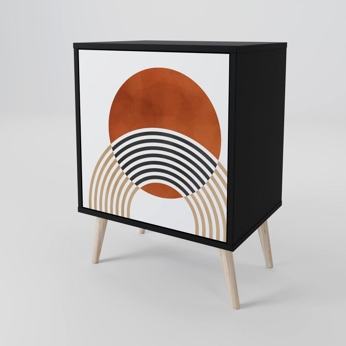 SIDEBOARD CIRCLE RHYTM, Schwarz, 57,5x42x72,5 cm, Schwarze Metallfüße - Multicolor/Schwarz, Holzwerkstoff/Metall (57.5/72.5/42cm) - SpaceRebels