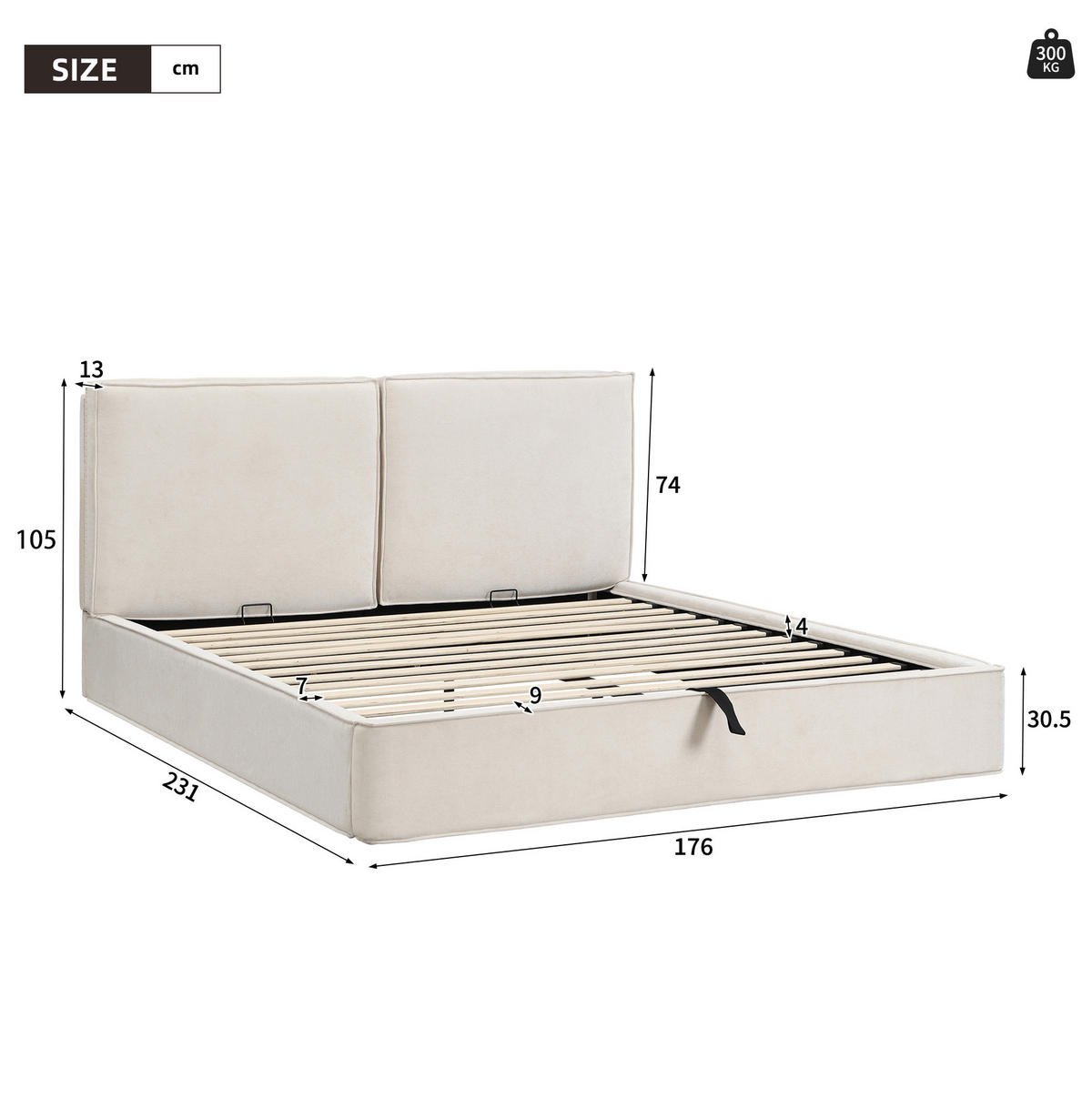 POLSTERBETT aus Chenille 160x200 cm Beige mit hydraulischem Bettkasten und Lattenrost - Beige, Textil (160/200cm) - Modfu