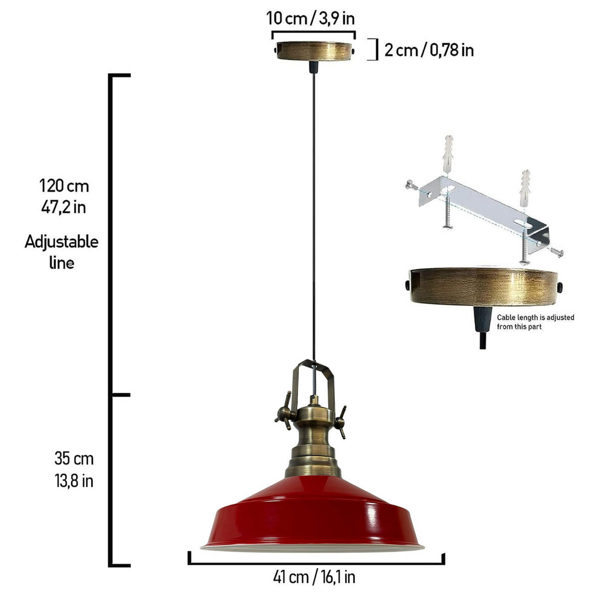 HÄNGELAMPE Industrial Asletl 41/35 cm - Rot, Metall (41/35cm) - Bamyum