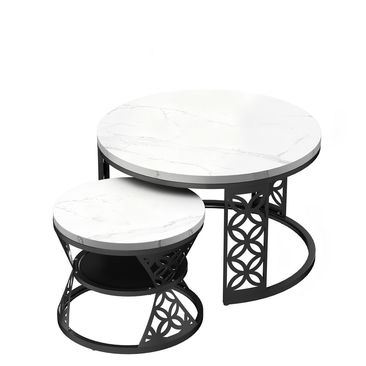 COUCHTISCH 2er Set 70/70/45 cm in Weiß und Schwarz aus MDF mit Metallgestell - Schwarz/Weiß, Holzwerkstoff/Metall (70/70/45cm) - CHICFURN