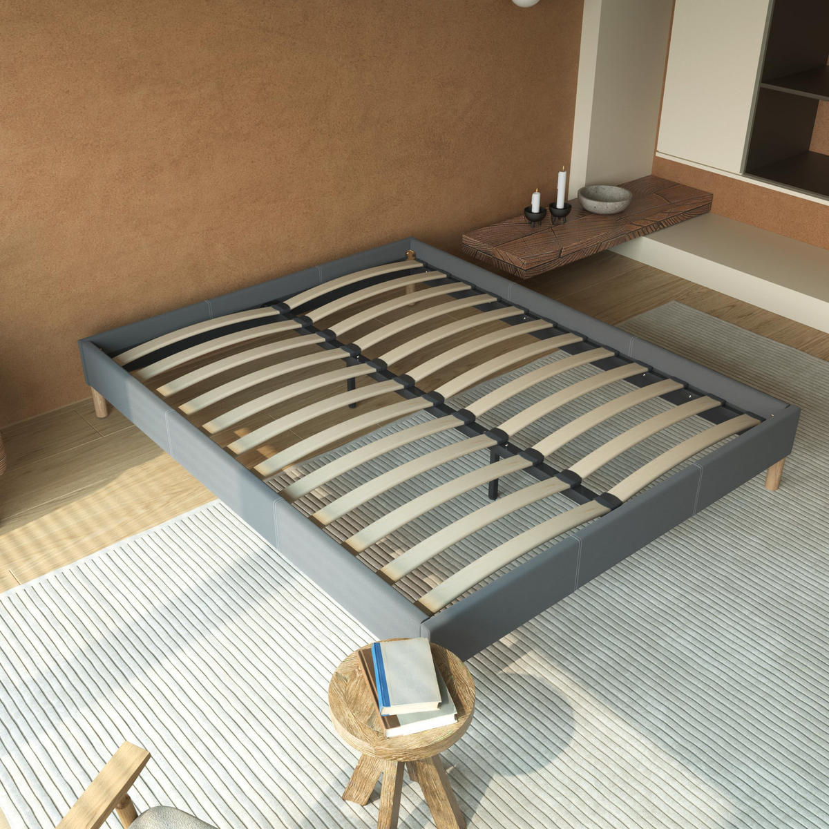 BETT aus grauem Stoff 180x200cm - Grau, Naturmaterialien/Holz (180/200cm) - November Sleep