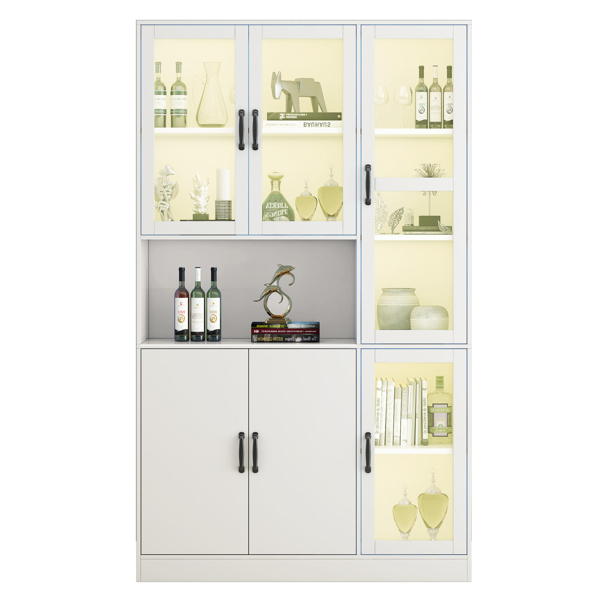 VITRINENSCHRANK aus MDF 40x120x200 cm Weiß mit LED-Beleuchtung, Acryltüren und 9 Stauräumen - Weiß, Holzwerkstoff (120/200/40cm) - Modfu