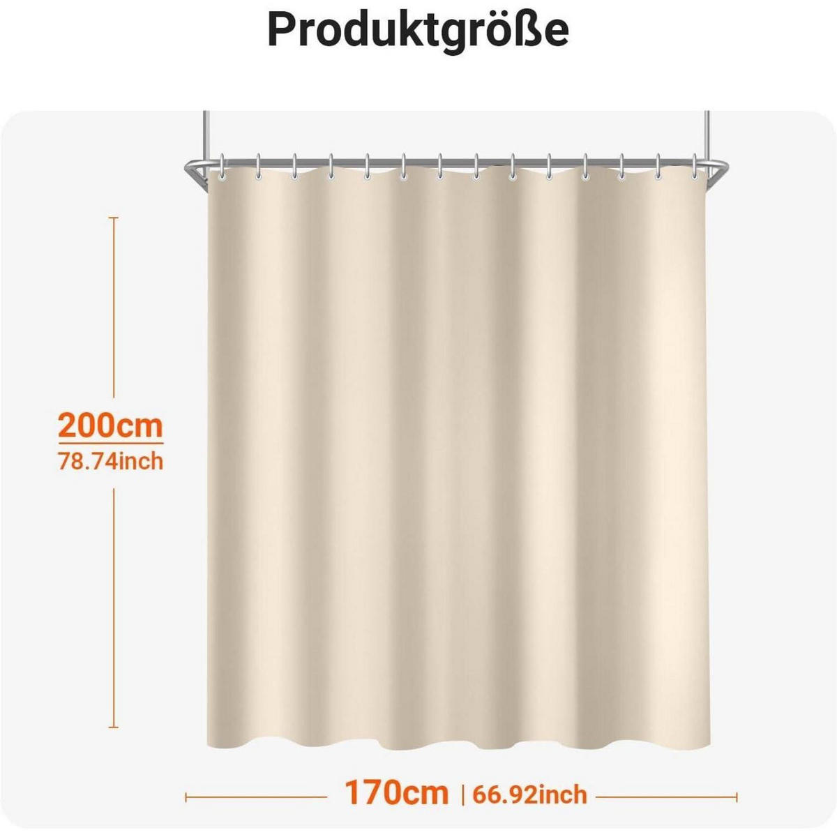 DUSCHVORHANG Beige 170 x 200 cm mit beschwertem Saum - Beige, Textil (170/200cm)