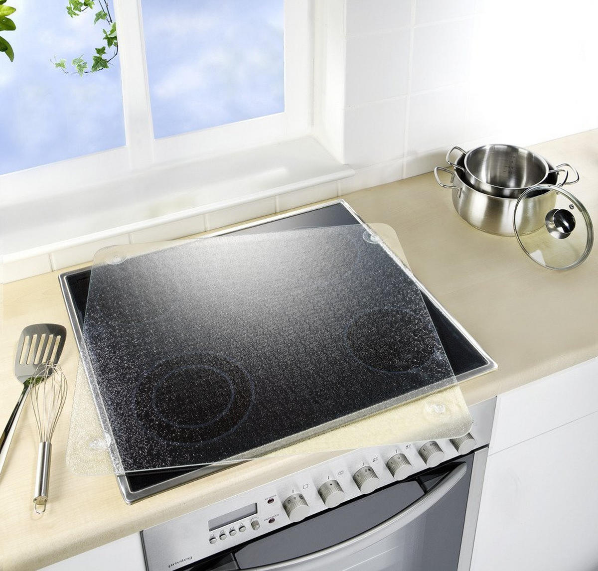 GLASSCHUTZPLATTE Universal-Schneidebrett - 3 in 1 56/50 cm - Transparent, Glas (50/56cm) - Wenko