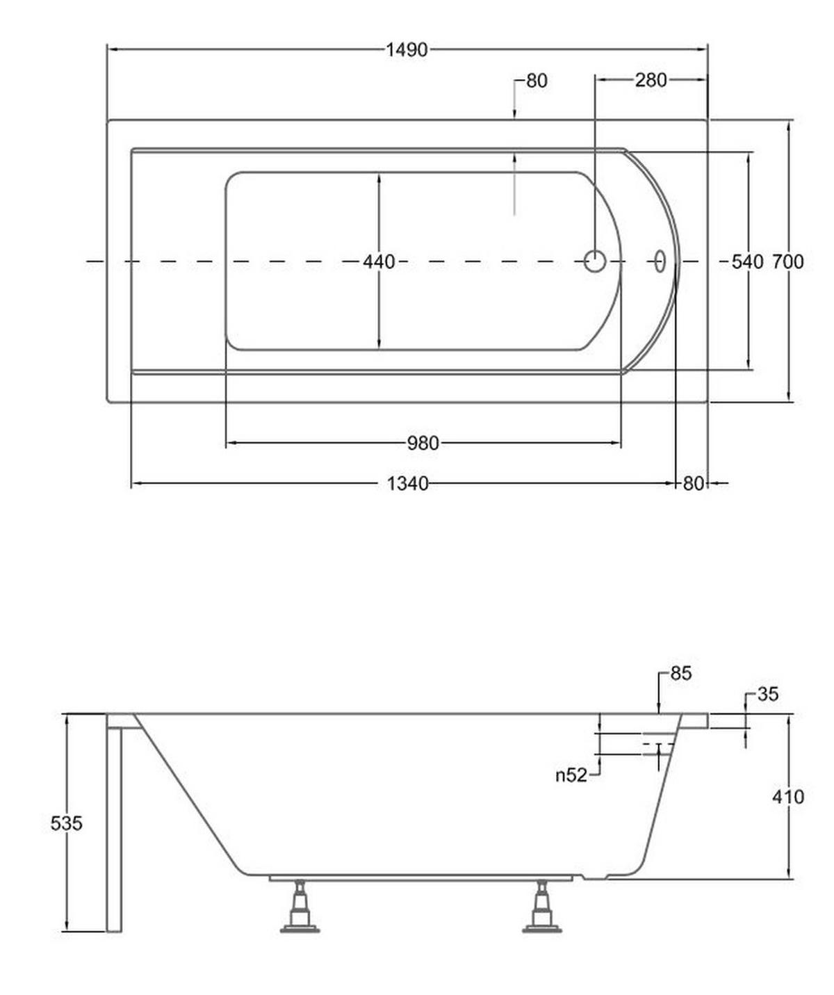 BADEWANNE Rechteck SHEA 150/70 + Styro + Kopfstütze Ablauf Füße - Weiß, Kunststoff (70/53.5/150cm) - bad land