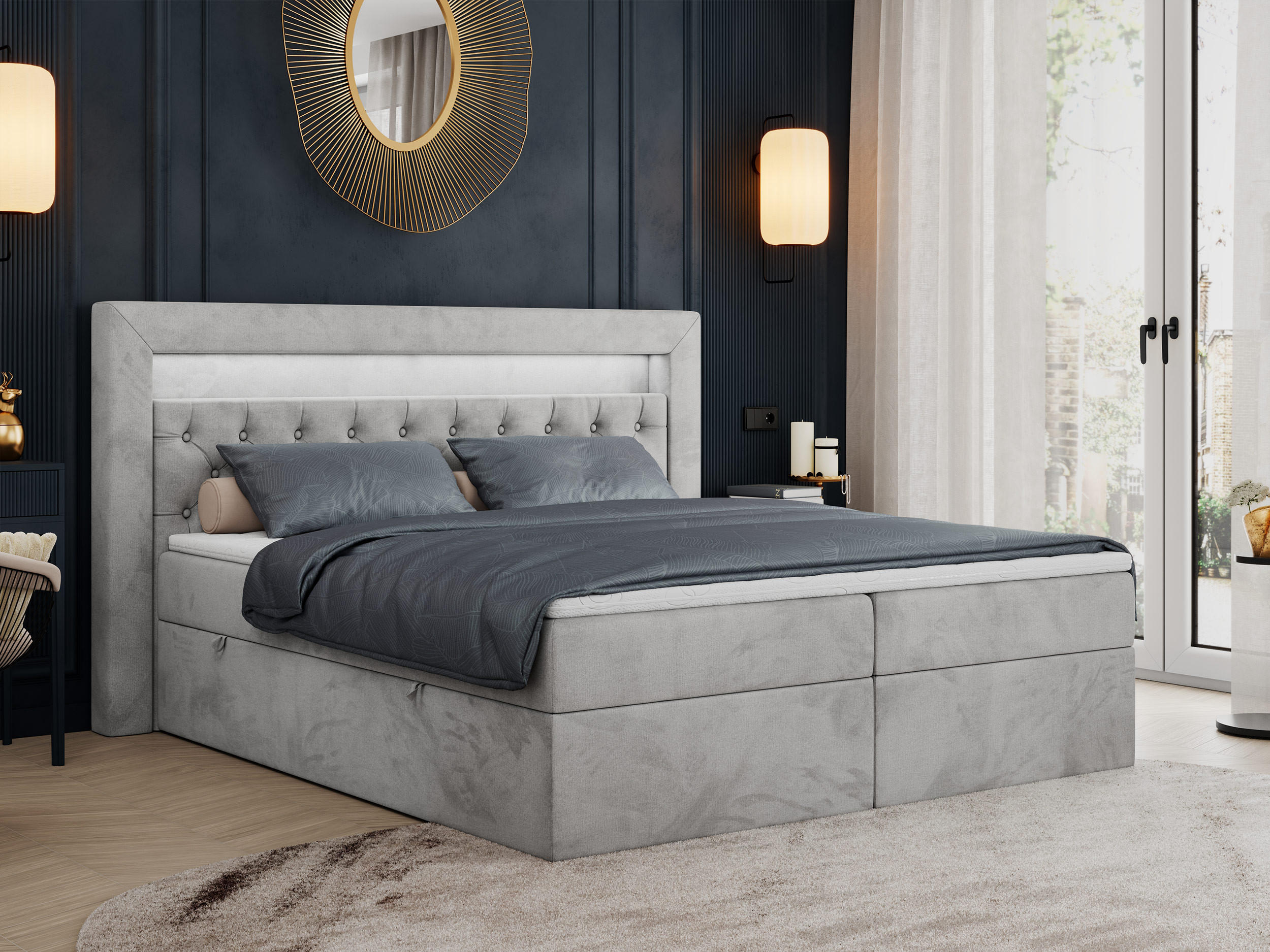 BOXBETT GOLD-6 LED 120/200 Hellgrau Velvet - H4 - Hellgrau, Holz/Textil (120/200cm) - MKS