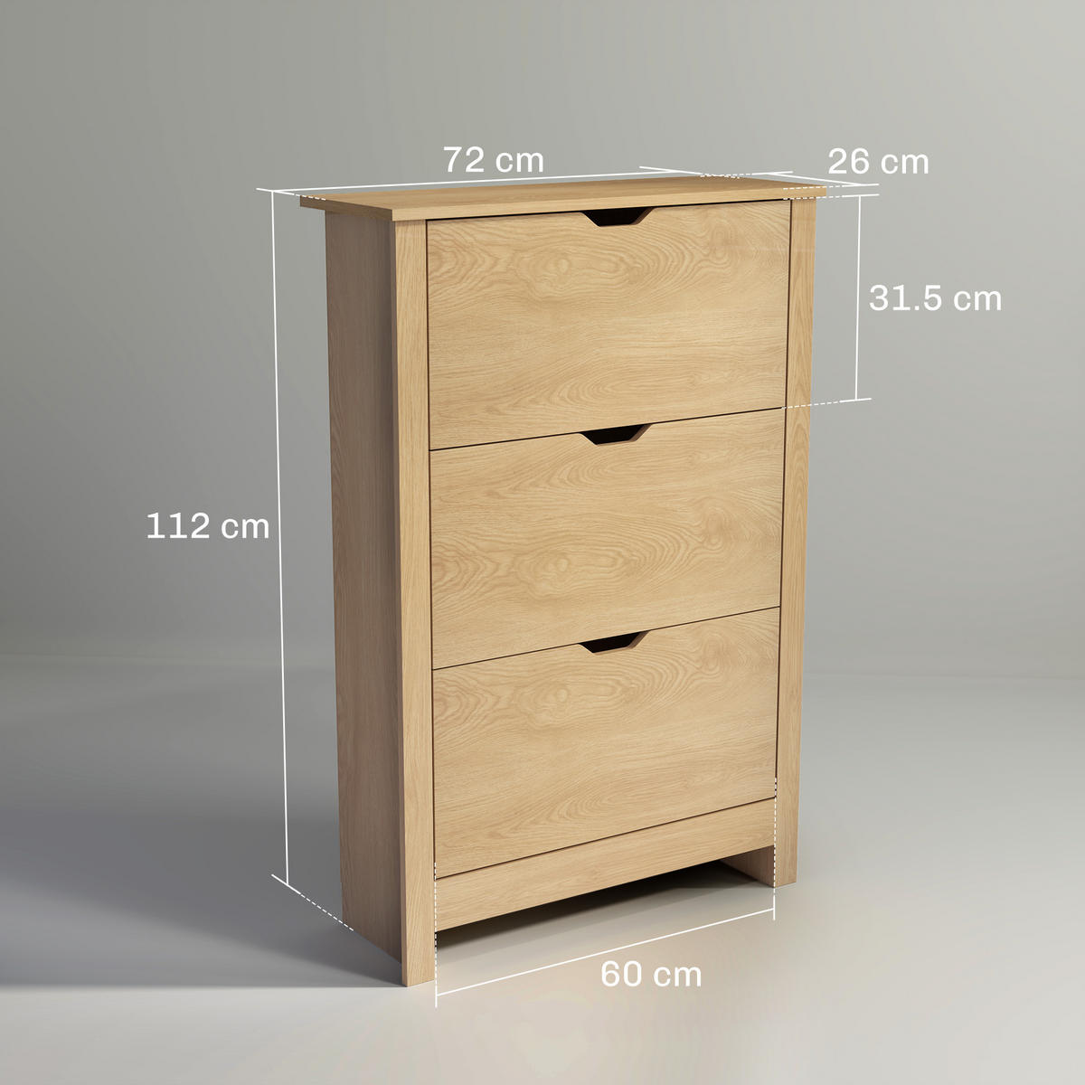 SCHUHABLAGE,3 Schubladen für 18 Paar 72x26x112cm,natur - Beige, Holz (72/112/26cm) - Vallsero
