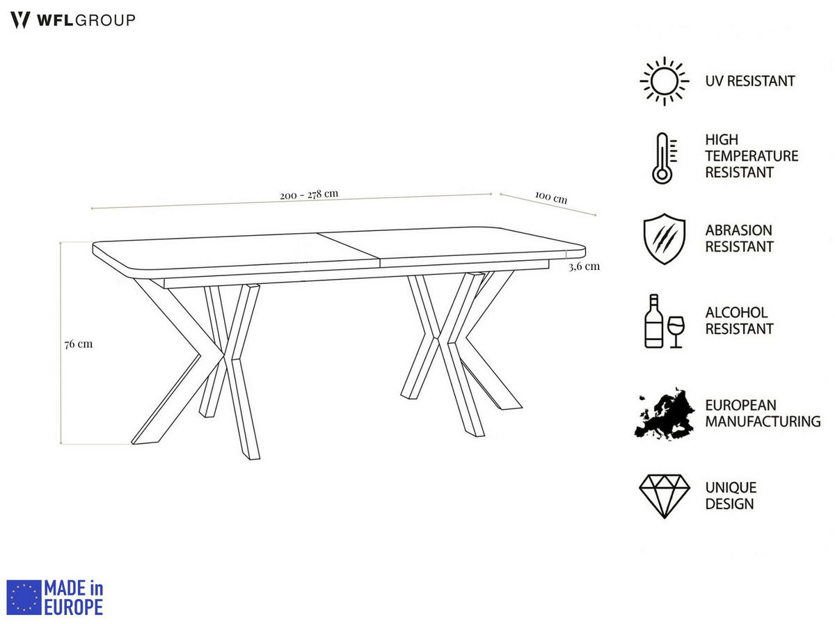 ESSTISCH Olivia ausziehbar rechteckig, Lancelot Eiche 200-280/100/76 - Eichefarben/Schwarz, Holzwerkstoff/Metall (100/280/76cm) - WFL GROUP