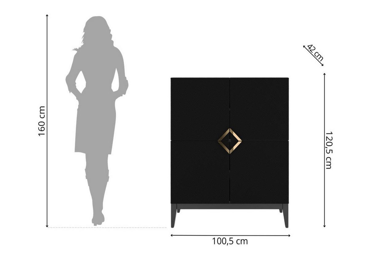 HIGHBOARD Demi High, Schwarz-Gold, Mit Gefrästen Fronten, Massive Buche - Schwarz, Holz/Holzwerkstoff (100.5/120.5/42cm) - Visby