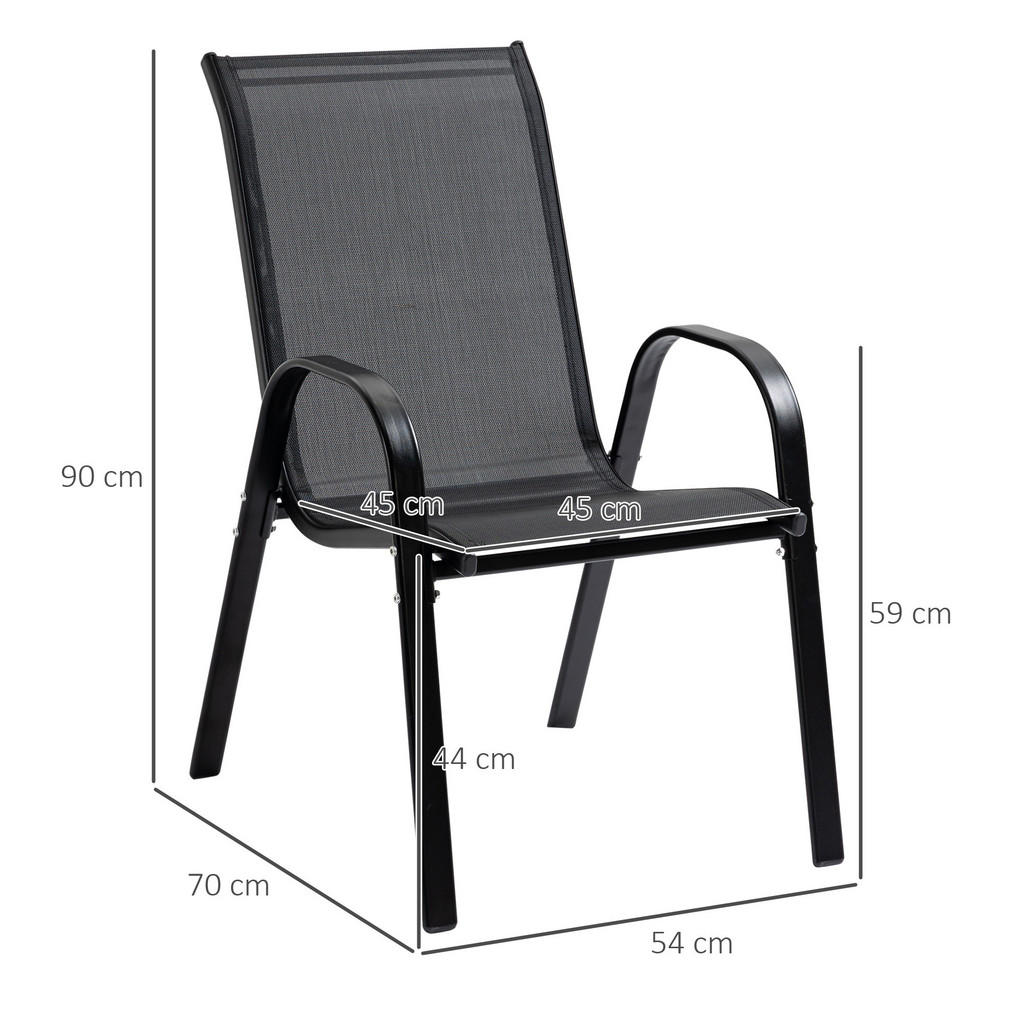 Thumbnail - Outsunny Gartenstuhl,, Schwarz, Metall, Textil, 54x90x70 cm, Gartenmöbel, Gartenstühle, Gartenstühle