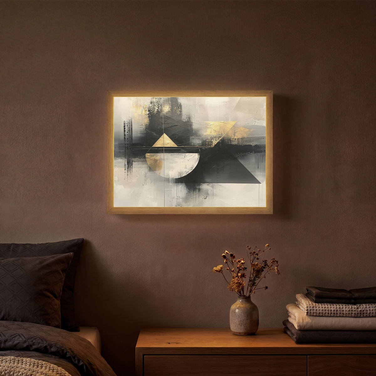 NÁSTĚNNÁ LAMPA S AKUMULÁTOREM Abstraktní - černá - barva - moderní 40x30 cm - šedá, kompozitní dřevo (40/30/8cm) - OnlyWow
