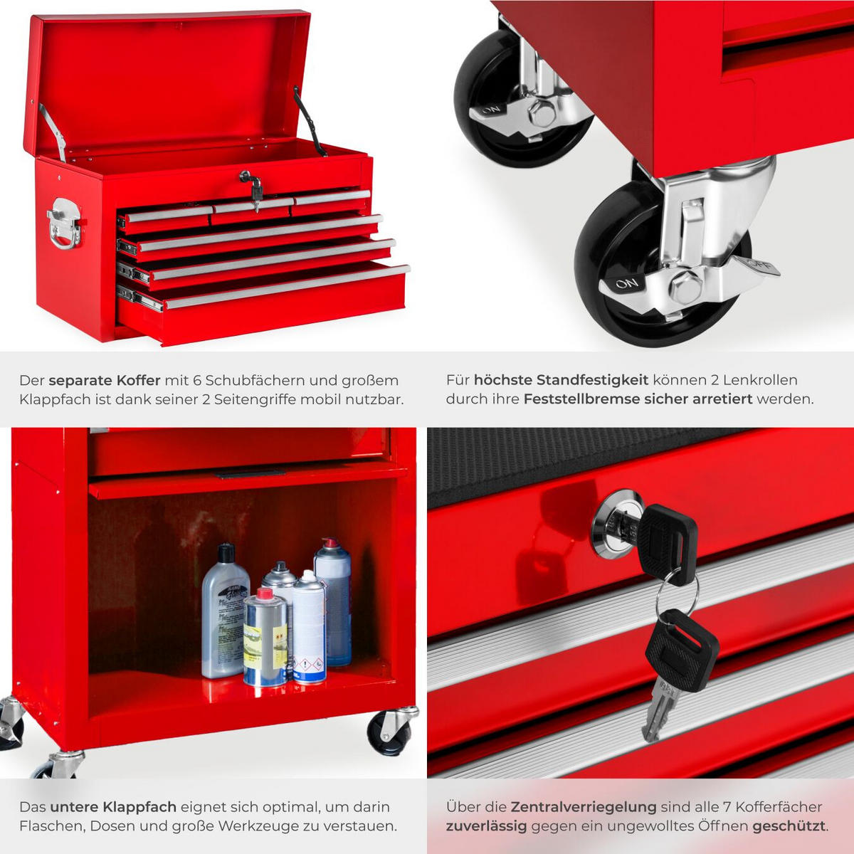 WERKZEUGWAGEN ,Rollen Ø 100 mm,rot - Rot, Metall (33/110/69cm) - tectake