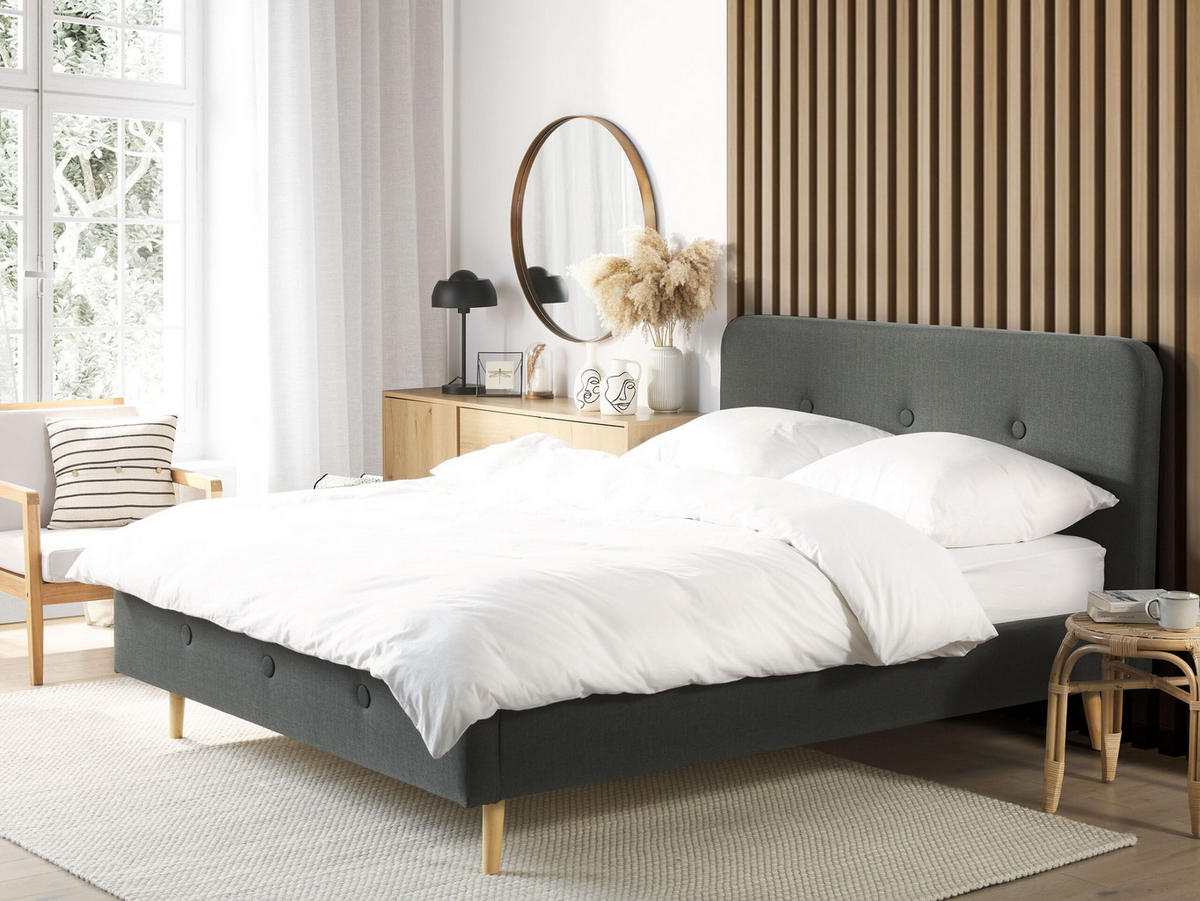 POLSTERBETT mit Lattenrost 140x200 cm Grau Rennes - Dunkelgrau, Textil (140/200cm) - Beliani