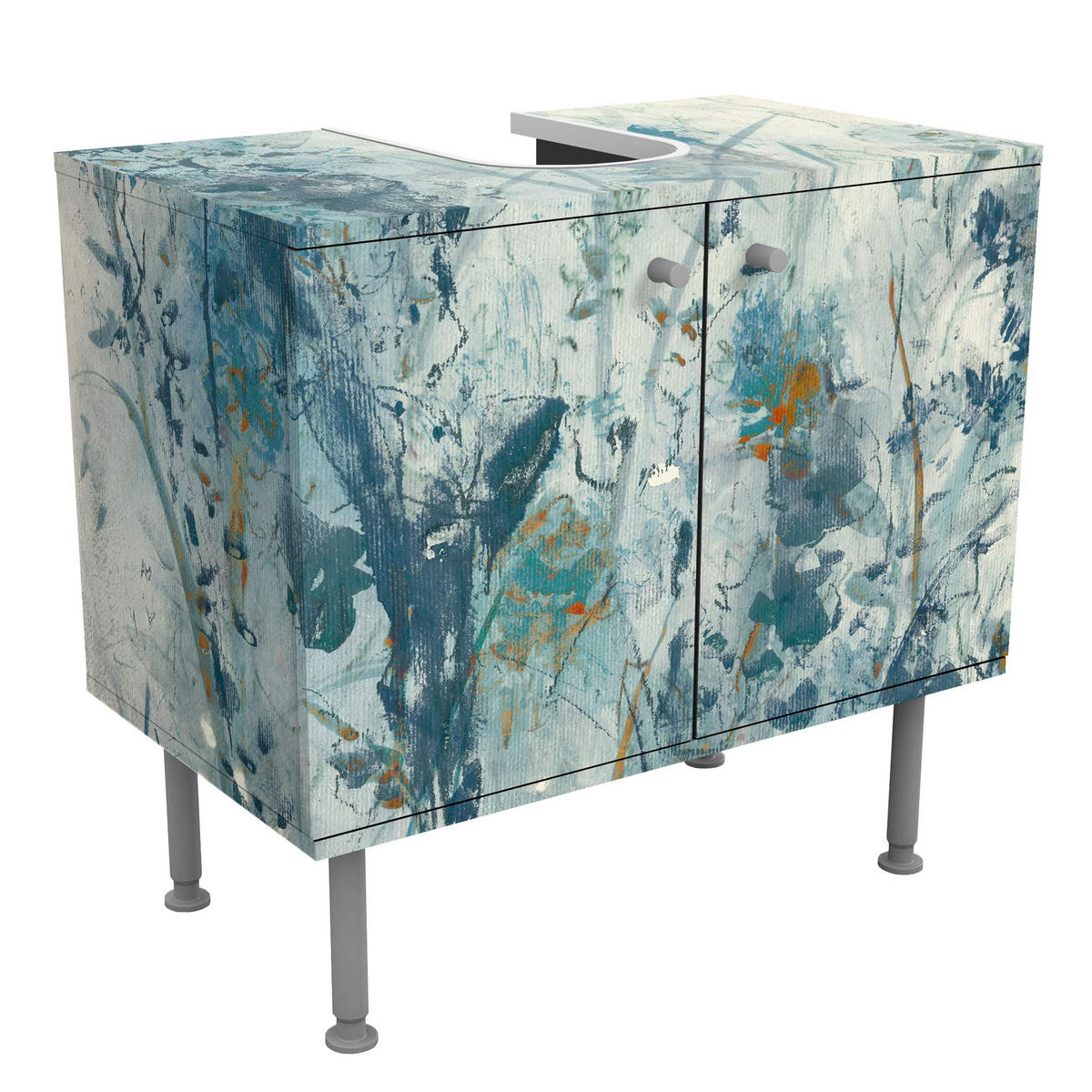 WASCHBECKENUNTERSCHRANK Blaue Frühlingswiese I 60/55/35 cm - Blau, Holzwerkstoff (60/55/35cm) - Bilderwelten