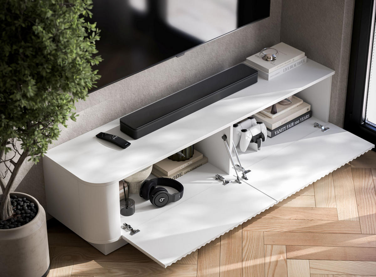 TV komoda Aurora mat bijela 140 cm s postoljem - bijela, drvni materijal (140/37/35cm) - Meble Lindner