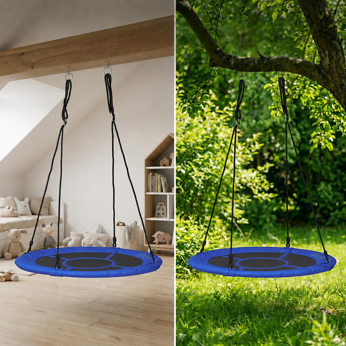 NESTSCHAUKEL Dunkelblau rund 90 cm - Multicolor, Kunststoff/Metall (90/153/90cm) - Relaxdays