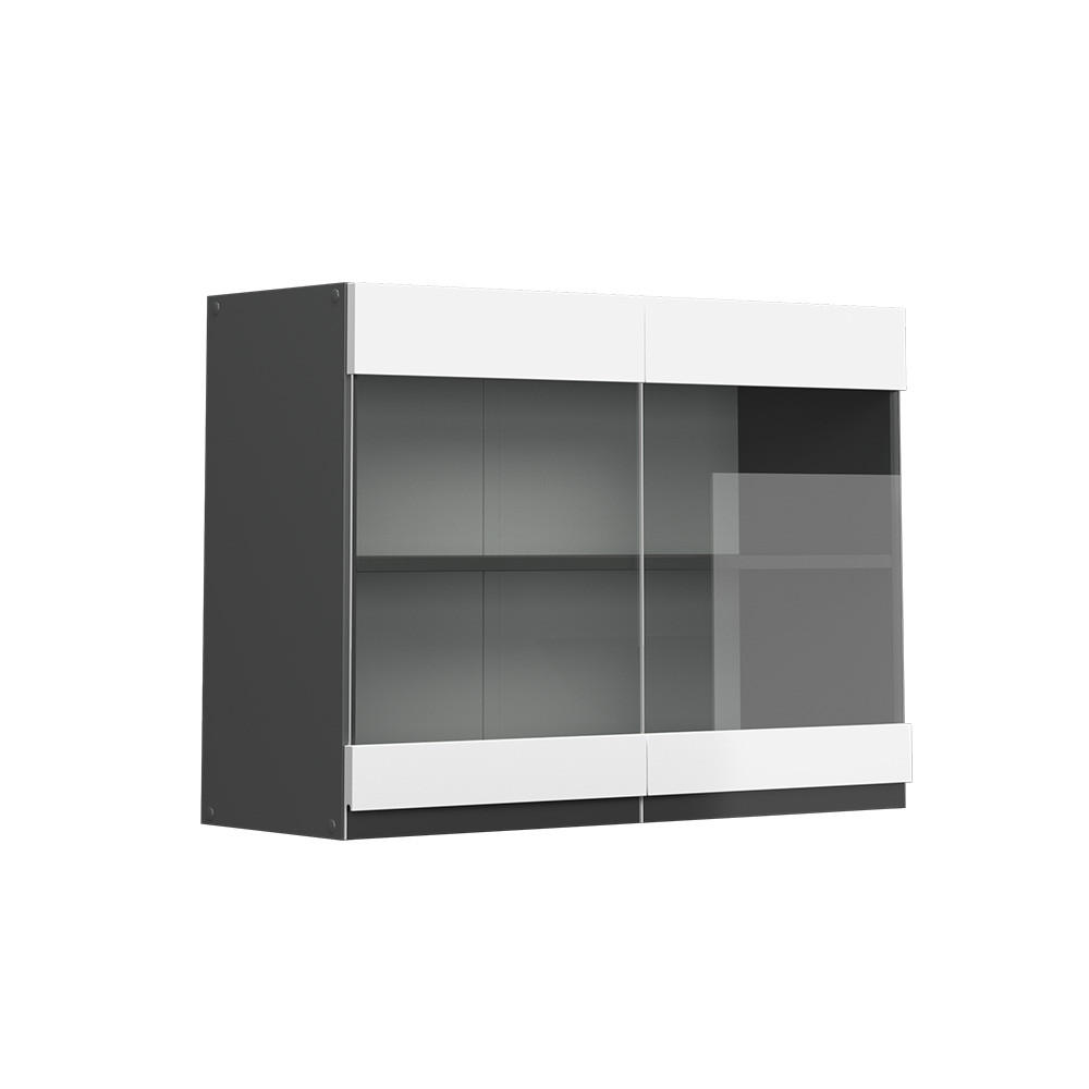 KÜCHENGLASSCHRANK R-Line Weiß 80 cm J-Shape - Anthrazit/Weiß, Holzwerkstoff (80/60/31cm) - Vicco